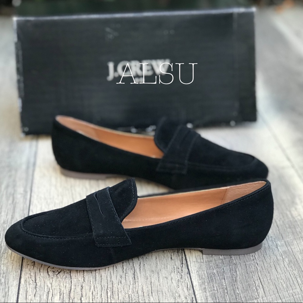 NWT J. Crew Suede Penny Loafers Black W AUTHENTIC - Picture 3 of 8